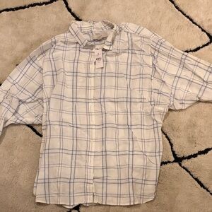 LOFT Women’s White and Blue Plaid Shirt